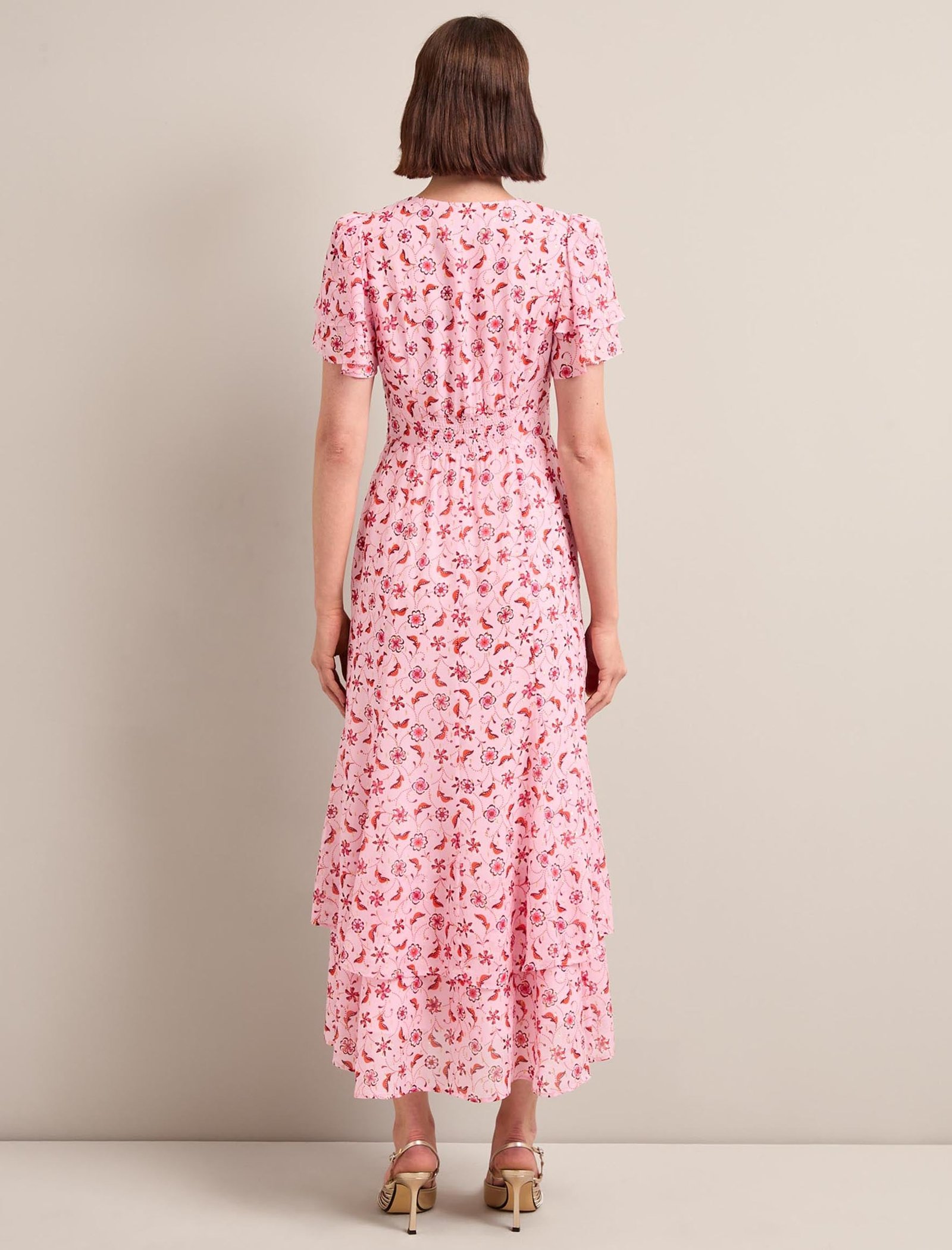 Lotta Gold Metallic Fil Coupé Maxi Dress - Pink Floral Trellis Print - Image 8