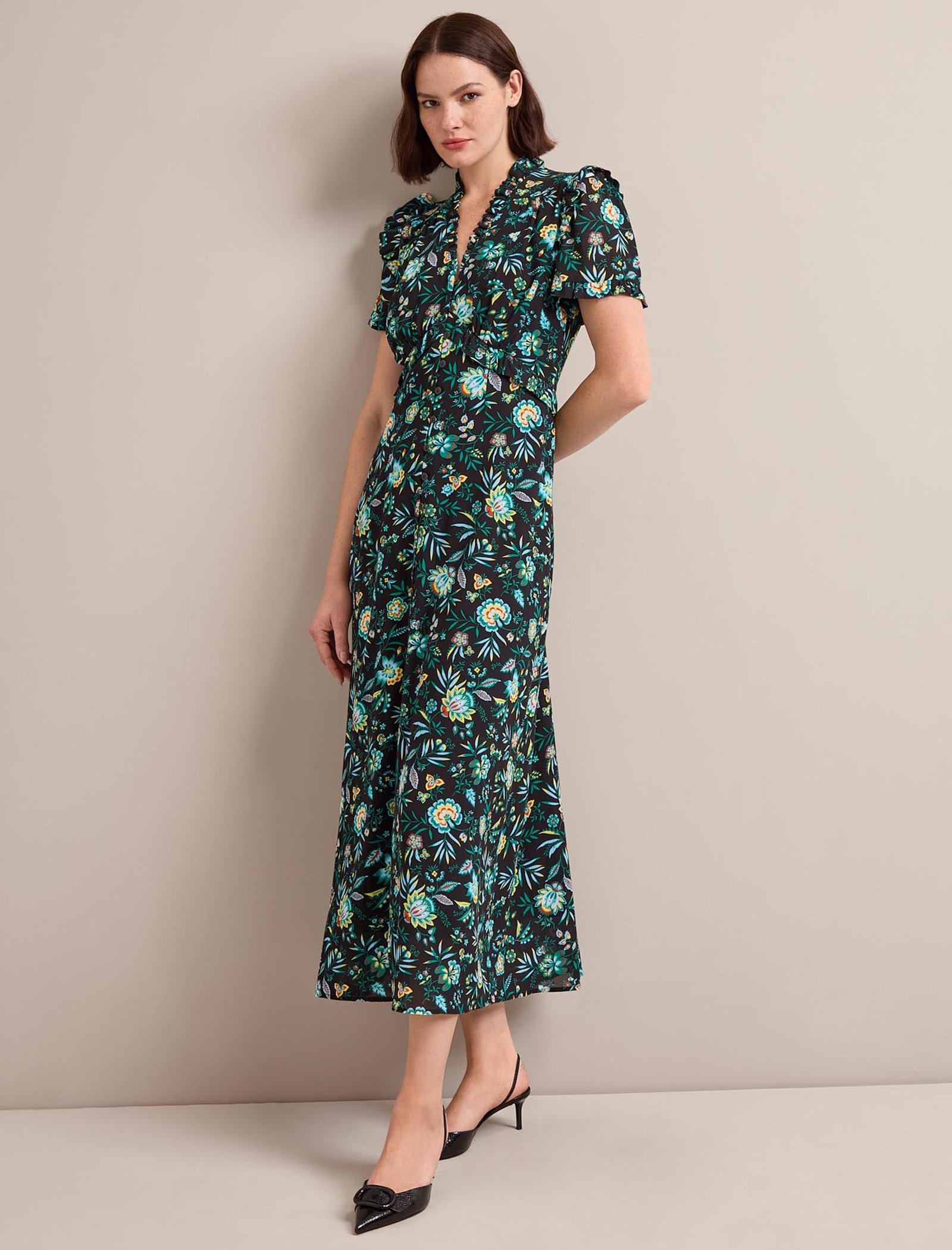 Liliana Cotton Blend Maxi Dress - Black Palm Floral Print - Image 3
