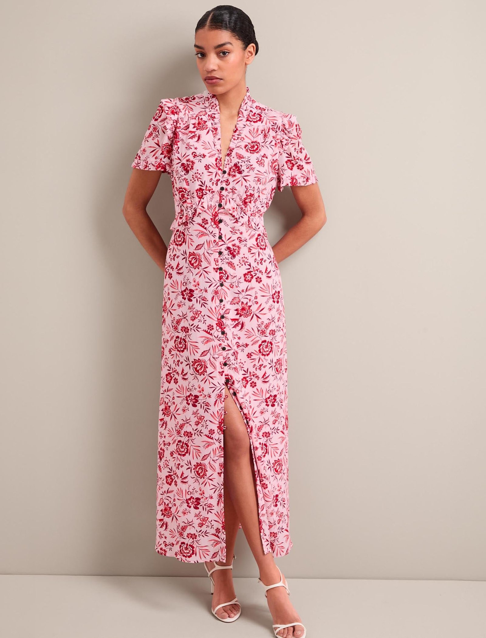 Liliana Cotton Blend Maxi Dress - Pink Palm Floral Print - Image 5