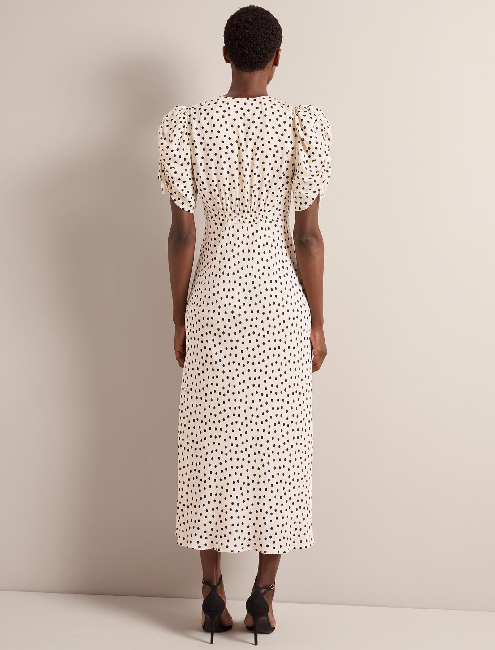 Ophelia Bias Cut Maxi Dress - Ecru Black Polka Dot Print - Image 10