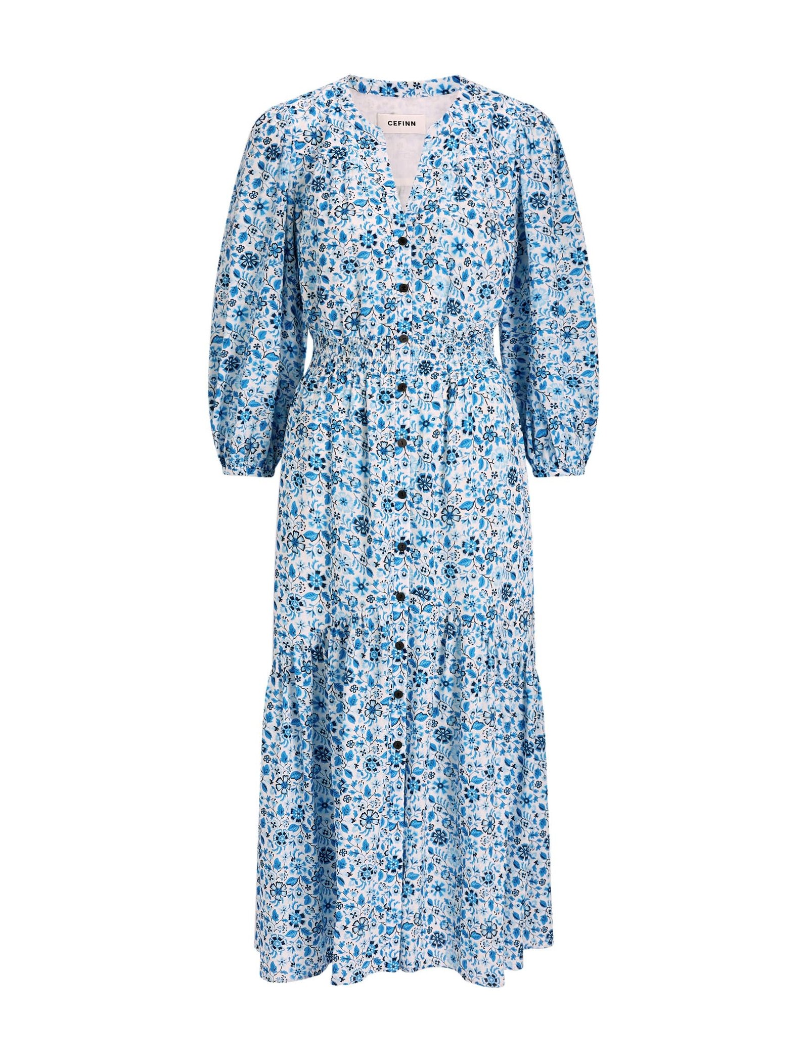 Aspen Cotton Blend Maxi Dress - White Blue Ditsy Carnation Print - Image 14